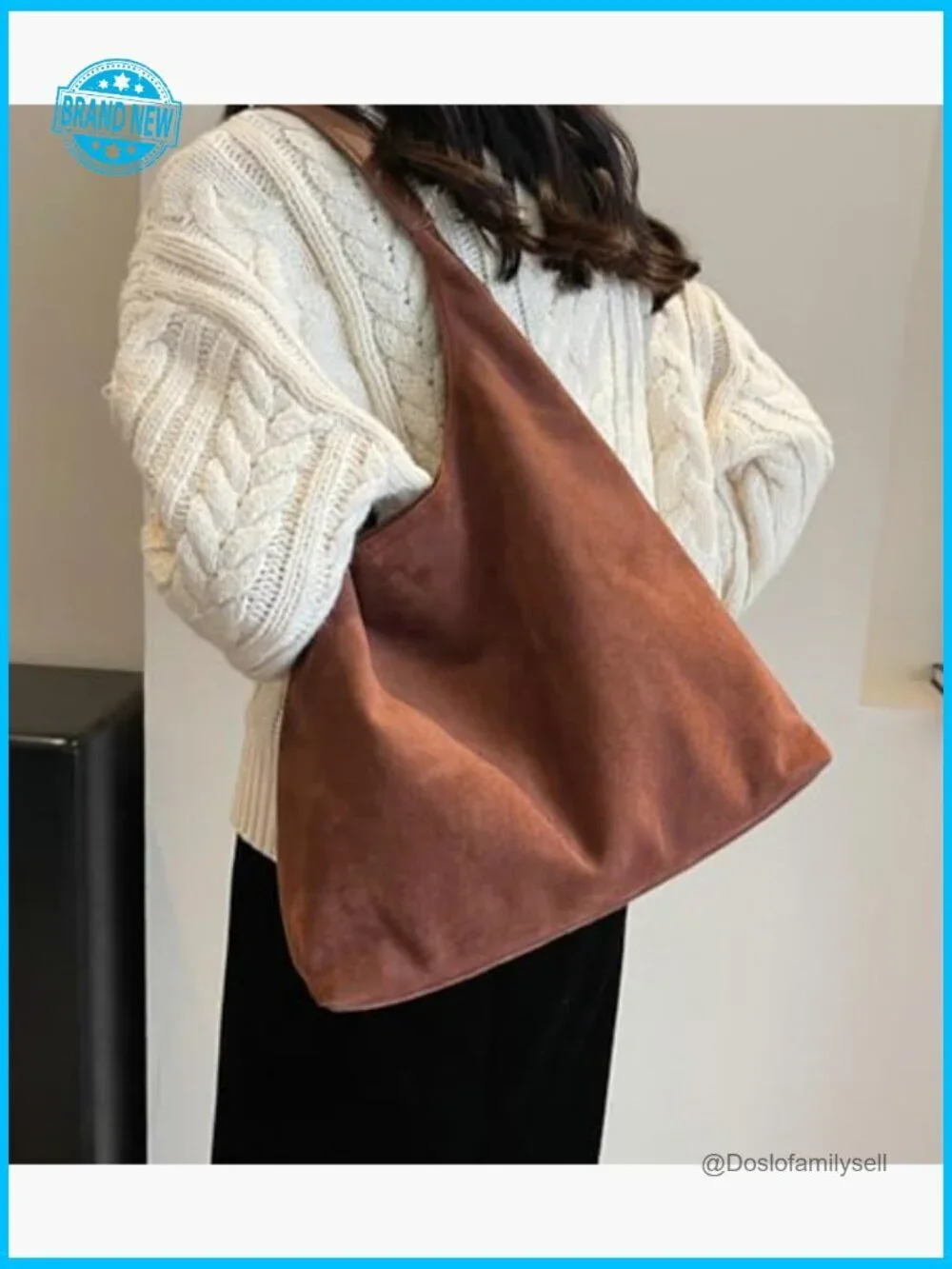 Retro Slouchy Suede Hobo Shoulder Bag Minimal Chic Casual Work Tote